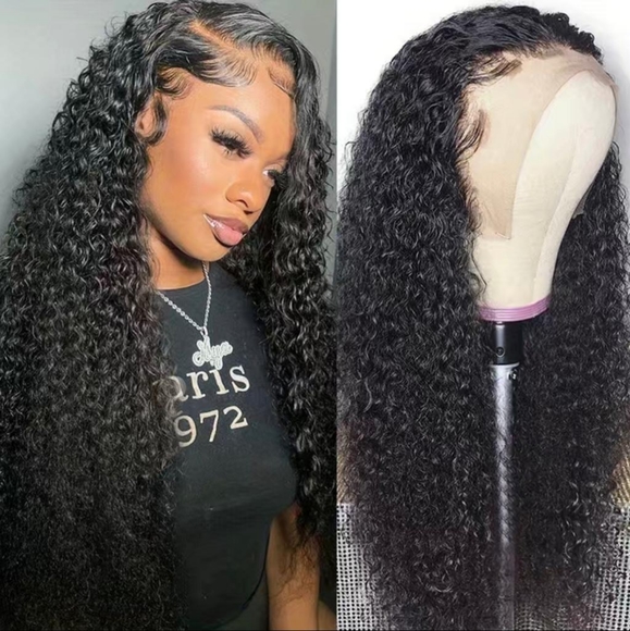 20" 180% Density Natural Black Kinky Curly 13x4 Lace Frontal Brazilian Hair Wig - Picture 9 of 9